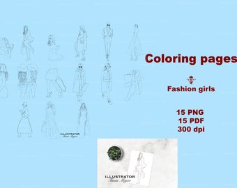 Coloring pages, Body templates, Fashion girls,  Fashion girls PNG, Portrait line art, Coloring page printable, fashion coloring page