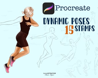 Dynamic poses Procreate Stamp, Procreate female  pose stamp, Body template,Procreate full body brushes, Dynamic Poses, guide