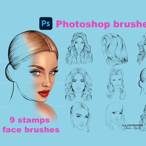 Photoshop face stamps, Photoshop brushes, 9 Stamp Brushes, fashion girl stamp, Female face stamp for Photoshop, Photoshop Portrait brushes
