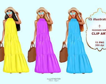 Summer girl clipart, Summer clipart, Fashion clipart, Fashion Illustration, Fashion girl clipart , Planner Cover, Instant download