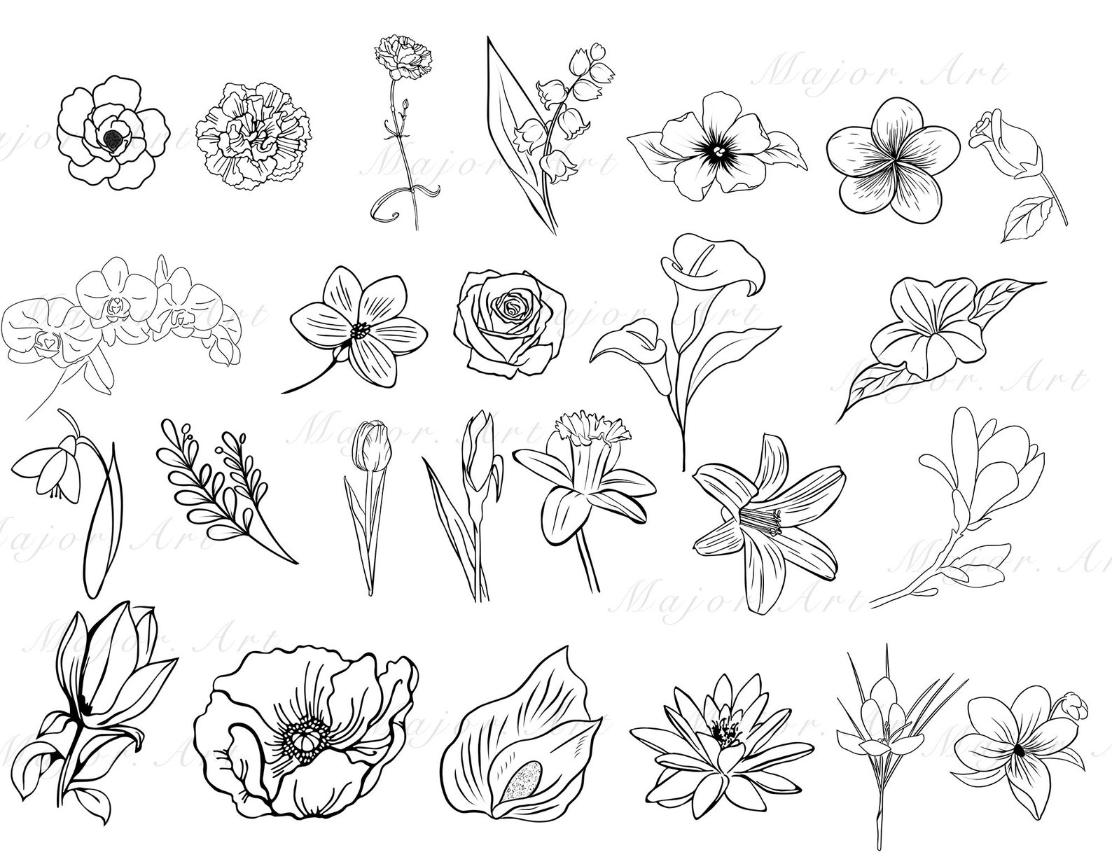 Blumen Clipart Blumen umrisse florale Linienkunst 25 - Etsy Schweiz