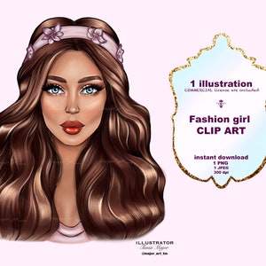 Fashion girl clipart Fashion girl with pink band clipart, Planner clipart, Planner cover, Fashion illustration, female face art