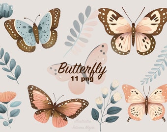 Butterfly PNG, Abstract Flower Clipart,  floral clipart, digital download, Abstract Flower clip art, modern, boho clipart
