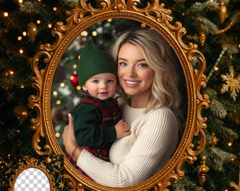 Christmas Digital overlay, Photo overlay, Gold frame digital overlay, Christmas Overlay PNG