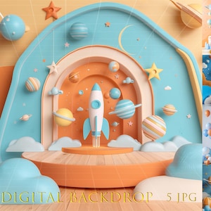Abstract Space digital backdrop, birthday studio background, party backdrop, Photoshop digital backdrop, Photography Composite, planet