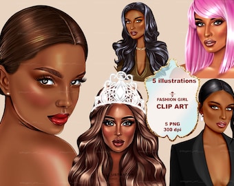 Black girl clipart Black woman clipart  Fashion girl clipart Planner clipart Face clipart African girl clipart Sublimation designs downloads