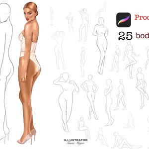 Figure Procreate Stamp, Procreate female pose stamp, Procreate brushes,Procreate full body brushes, Body template, portrait