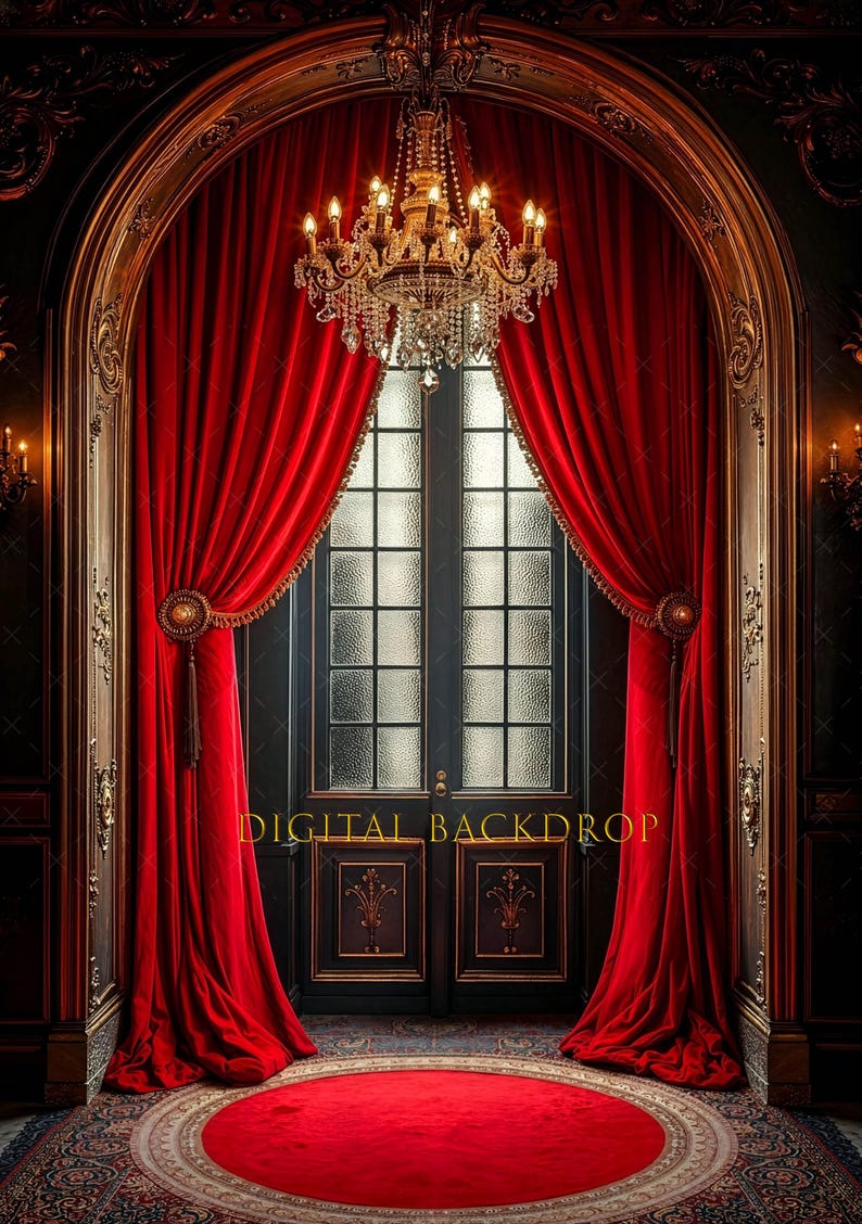 Luxury Red Curtain Backdrop Royal Theater Stage Background Digital ...