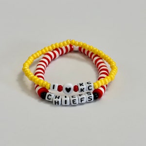 Chiefs beaded and heishi bracelet, football bracelet, KC Chiefs bracelet, gift for football fan, beaded/heishi bracelets.