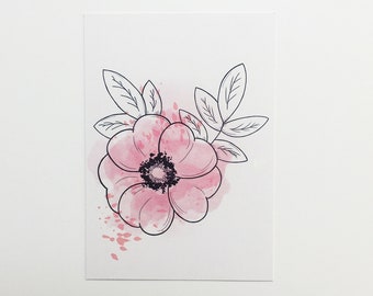 Cartolina Wild Rose / illustrazione, minimalista, acquerello, fiore, natura