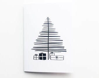 Abstract single tree - Christmas card | digital drawing, minimalistic, black and white
