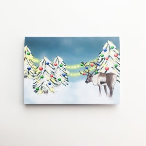 Rentier - Weihnachtskarte | digitale Zeichnung, aquarellierte Illustration, gemütliche Winterszene