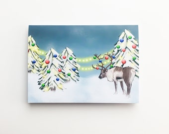 Reindeer - Christmas card | digital drawing, watercolor illustration, cozy winter scene