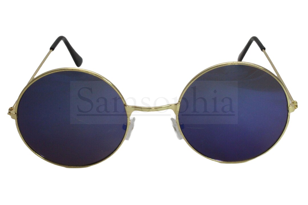 Blue mirror round sunglasses hot sale