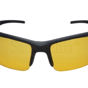 Adult Yellow Sports Sunglasses Black UV400 Lens Cycling Wrap Around Shade SMAS024