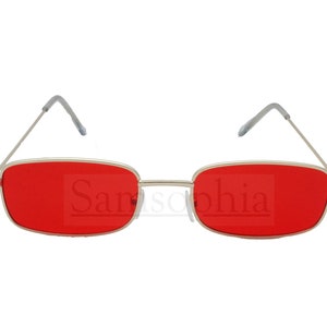 Unisex Moderne Zonnebril voor Volwassenen Rode Zonnebril Gouden Rechthoek Frame UV400 SMCL078