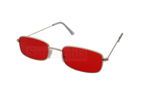 Unisex Adult Modern Sunglasses Red Sunglasses Gold Rectangle Frame