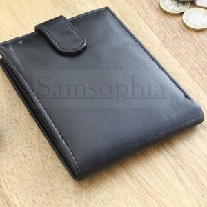 Cuero negro Bi Fold Wallet RFID Protection 10 Card y 2 Note Compartments. Ideal idea de regalo para Navidad o Cumpleaños SMW0032