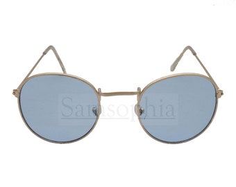 Blaue Unisex Erwachsene Runde Sonnenbrille Gold Kreis Rahmen.  UV400 Schutz. SMACI017