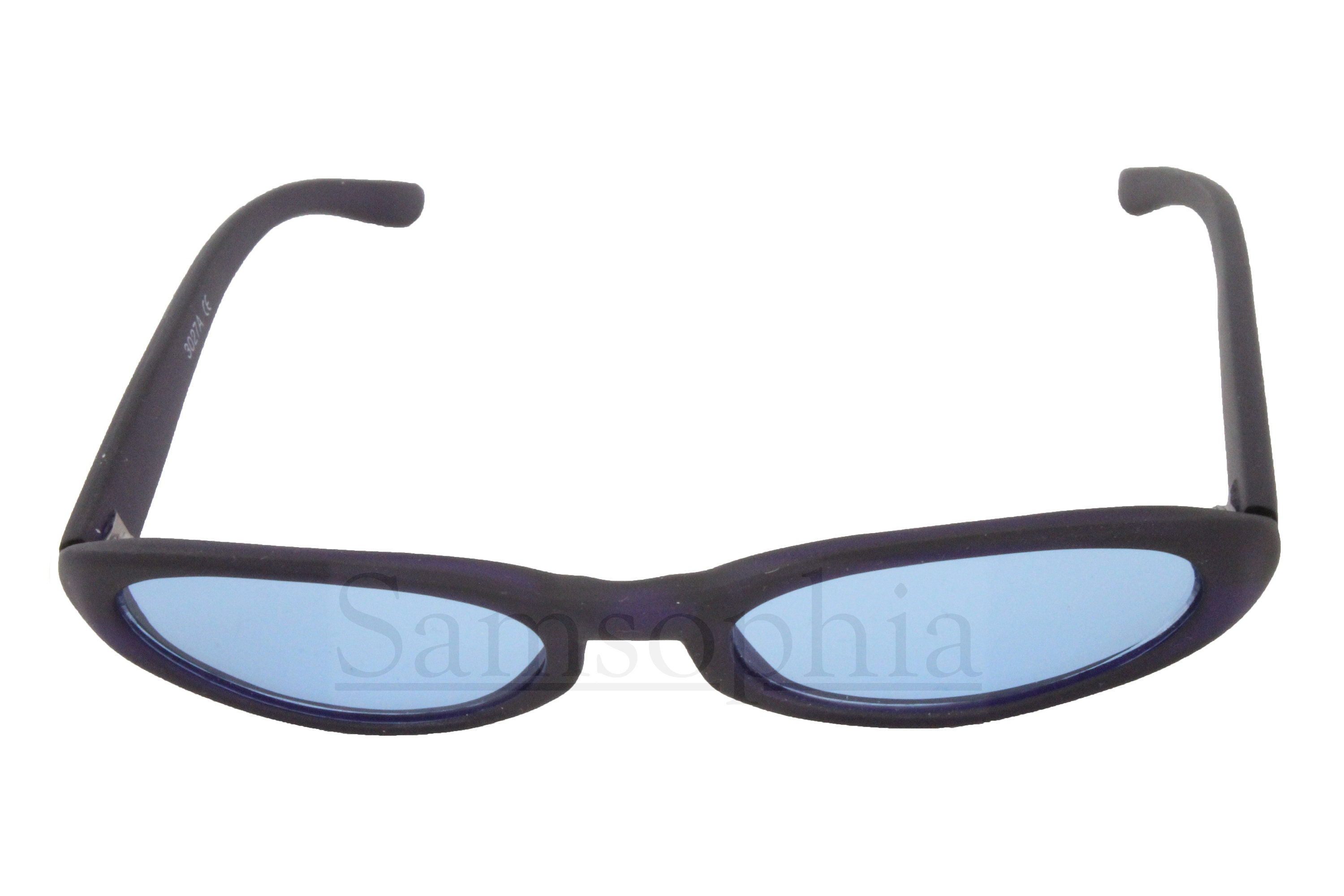 Sama Oval Blue Lens Sunglasses with Gray Frames Blue Oval Glasses - Solid Lenses - Elegant Style - Zingara main image 3