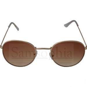 Brown Gradient Adult Round Sunglasses Gold Circle Frame.  UV400 Protection. SMACI012