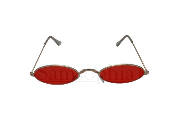 Adult Modern Oval Sunglasses Red Tinted Lens and Gold Frame. UV400 Protection. SMAOV001 Etsy