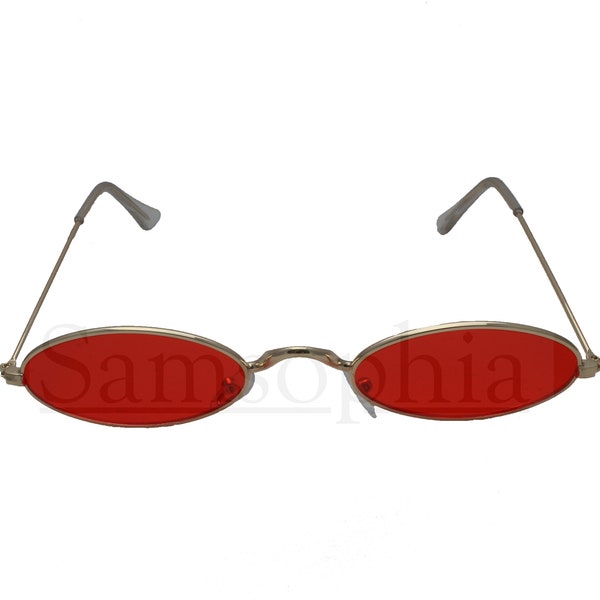 Lunettes de soleil ovales modernes pour adultes Lentille teintée rouge et monture dorée. Protection UV400. SMAOV001