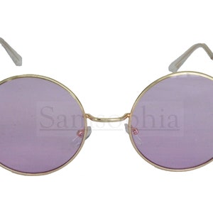Purple Tinted Sunglasses with a Gold Round Frame.  UV400 Protection. SMSP015