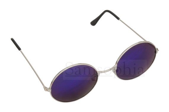 Blue Mirrored Sunglasses With a Silver Round Frame. UV400