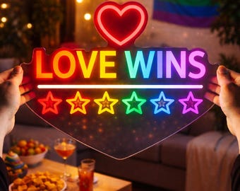 Love Wins Neon Sign Pride Rainbow LED Light Inclusive Storefront Bar Cafe Wall Decor