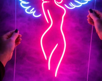 Angel Wings Neon Sign: LED Wall Art for Bedrooms, Studios