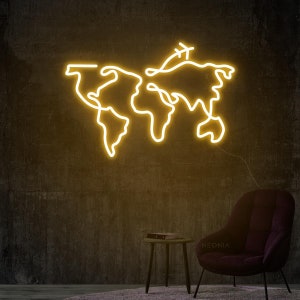 Letrero de neón LED con mapa de viaje: arte de pared con mapa del mundo personalizado, luz de neón Wanderlust, decoración de aventuras, regalo para viajeros, decoración LED para el hogar