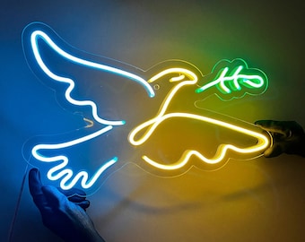Letrero de neón LED con la paloma de la paz ucraniana, decoración de pared