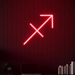 Znak zodiaku Strzelec LED Neon - Astrologia Ścienna, Niestandardowy Horoskop Dekoracyjny, Światło Znaku Zodiakalnego Łucznika, Duchowy Prezent LED do Domu lub Biura