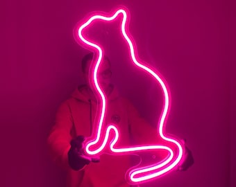 Cat LED Neon Sign: Handmade Bedroom Wall Decor