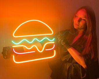 Burger Neon Sign - Neon Bar Sign, Wall Decor, Wall Sign, Neon Lights