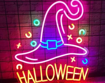 Halloween Witch Hat LED Neon Sign: Spooky Party Decor