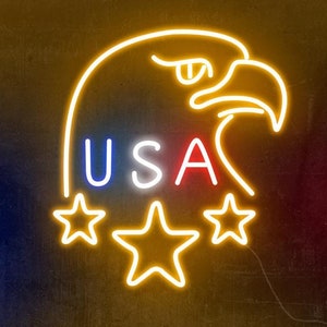 Eagle USA Patriotic LED Neon Sign - American Flag Wall Decor, Freedom Neon Light, Custom Patriotic Sign, Veterans Gift, Home Wall Art
