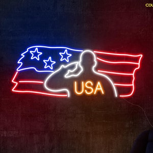 USA Patriot Veteran LED Neon Sign - Military Pride Wall Art, American Flag Decor, Custom LED Light for Veterans, Soldiers & Patriots