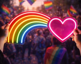 Rainbow Heart Neon Sign, Pride Neon Light, Inclusive Storefront Wall Decor