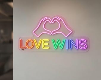 Love Wins Neon Sign Rainbow LED Light Pride Inclusive Bar Cafe Storefront Wall Decor