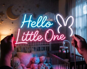Hello Little One Bunny Neon Sign for Nursery Wall Decor
