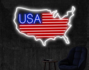 USA Flag Neon LED Sign: Patriotic Wall Art