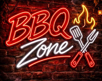 BBQ Zone Neon Sign: LED Grill Area Wall Decor, Man Cave Barbecue Light