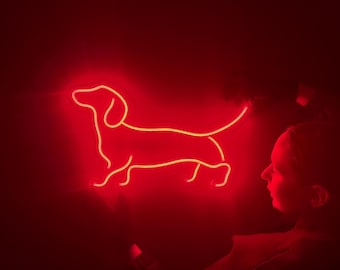 Dackel Hund LED Neon Schild - Custom Wursthund Wandkunst, Haustierliebhaber Deko, Einzigartiges Geschenk für Hundebesitzer
