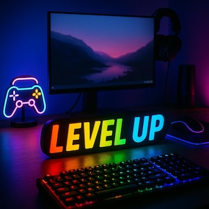 Letrero LED Level UP Gamer – Luz RGB Personalizada con App – Decoración de Habitación Gaming, Setup Stream o Regalo para Adolescentes