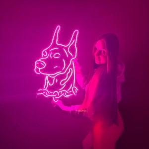 Placa de LED neon para cachorro Doberman: Arte de parede para amantes de animais de estimação
