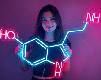 Serotonin Molecule Neon Sign: LED Science Wall Decor