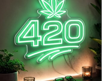420 Neon Sign Green LED Light Leaf Wall Decor Funny Gift Party Room Lounge