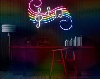 レインボー音符LEDネオンサイン：スタジオバーの壁飾り - Etsy 日本